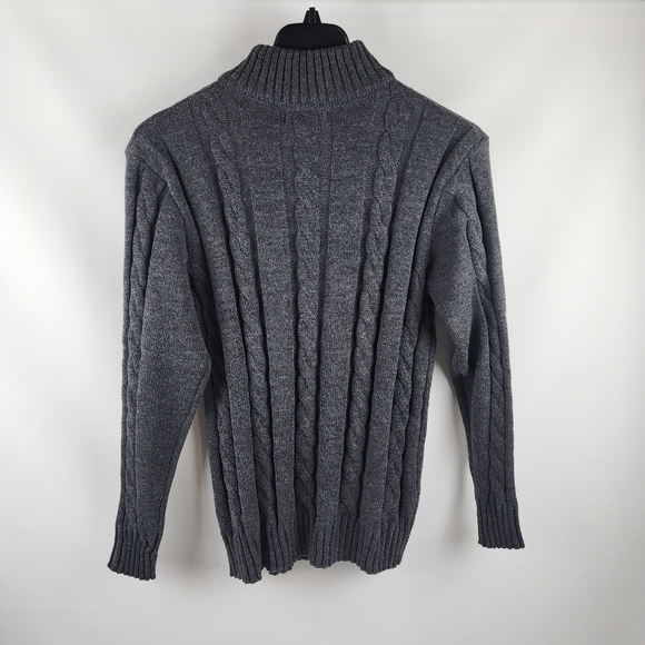 PJ Paul Jones Men L Charcoal Gray Stand Collar Cable Knit Cardigan Sweater NWT - Picture 2 of 7